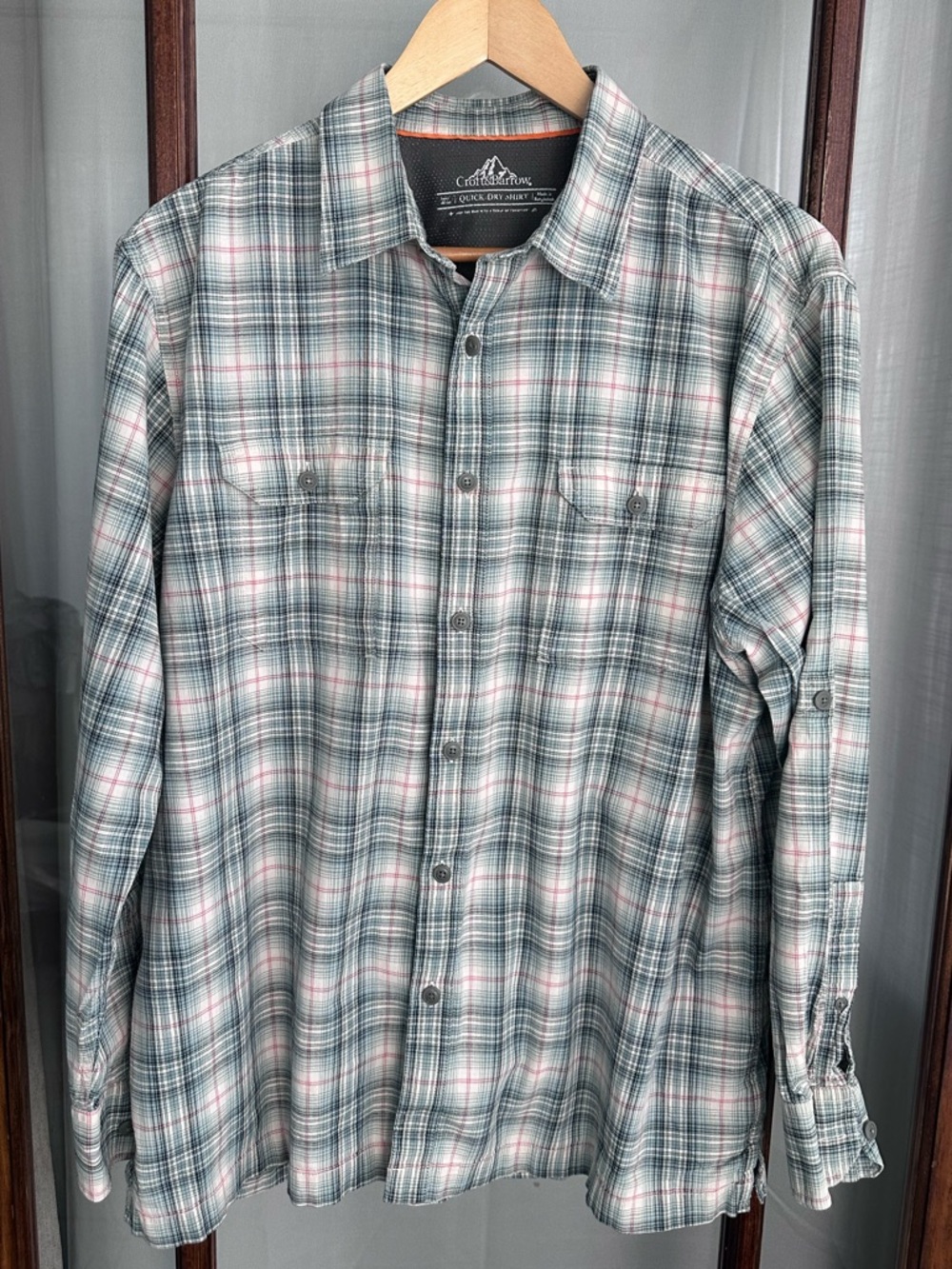 Croft & Barrow Quick Dry Long Sleeve Shirt Mens Size XL Green Plaid Button Up